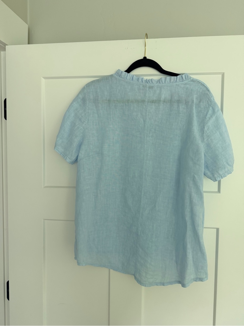 Light Blue Ruffle V-Neck Linen Top - Picture 5 of 5